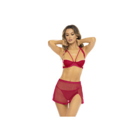 Ensemble 3 pièces rouge, soutien gorge, jupette et string 